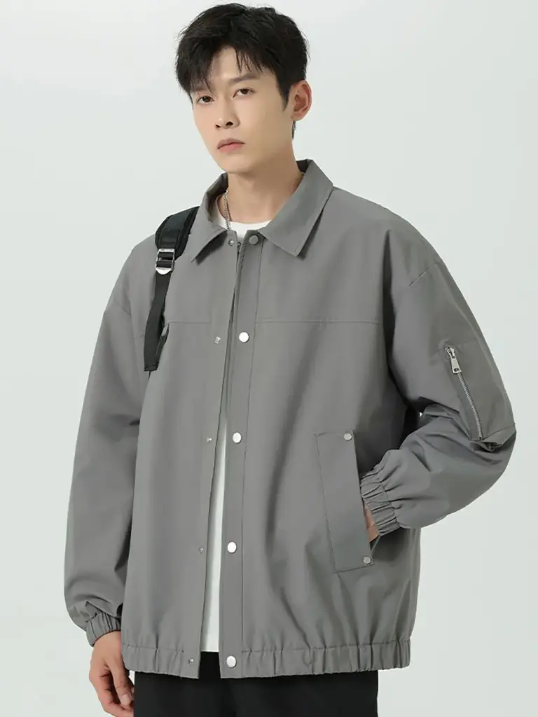 Men Spread Collar Solid Casual Windcheater Jacket
