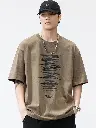 Men Printed Extended Sleeves Raw Edge T-shirt