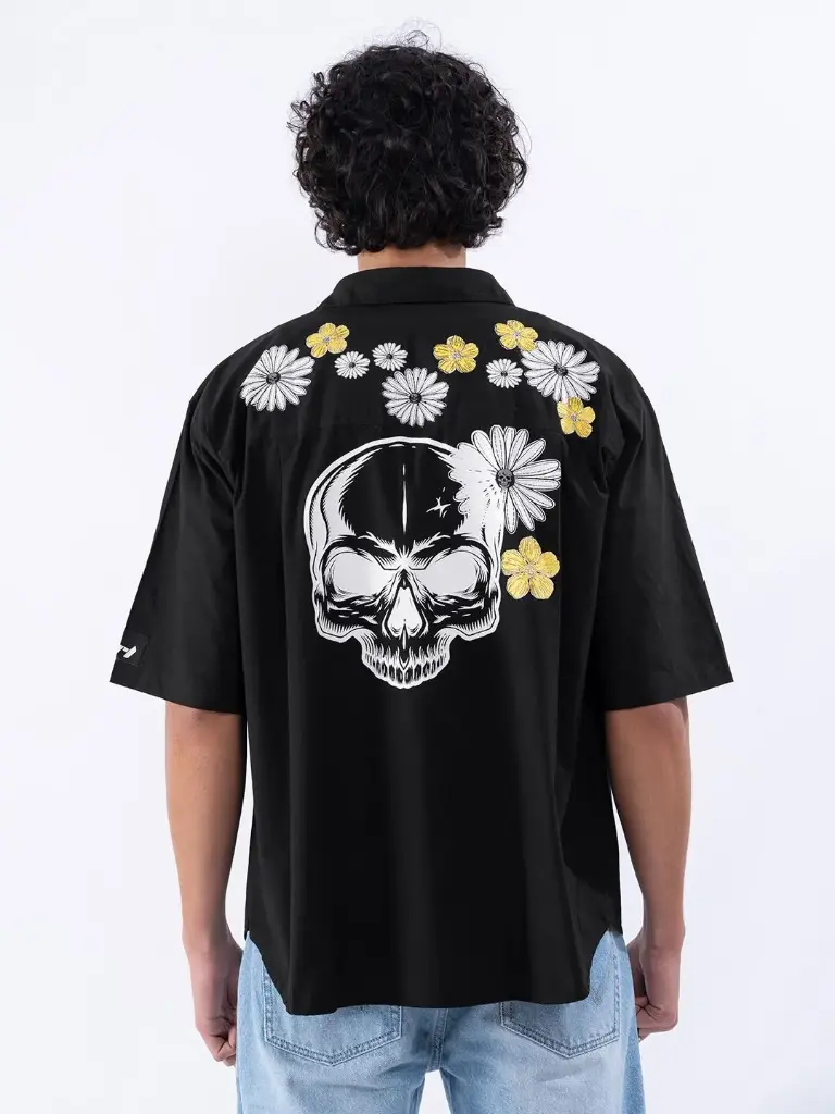 Cotton Back Print Oversized Shirt