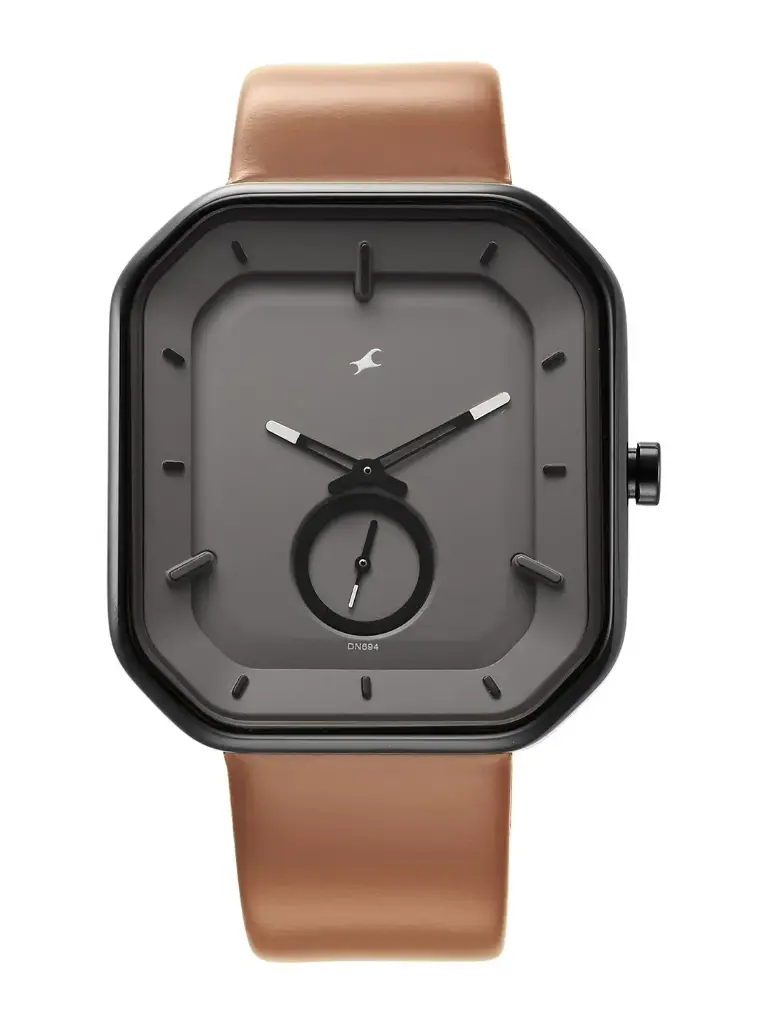 Men Brass Dial & Leather Straps Analogue Watch 3272NL02