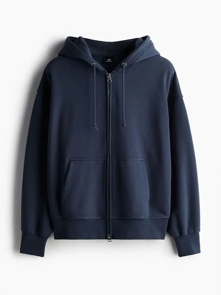 Men Oversized Fit Zip-Through Hoodie