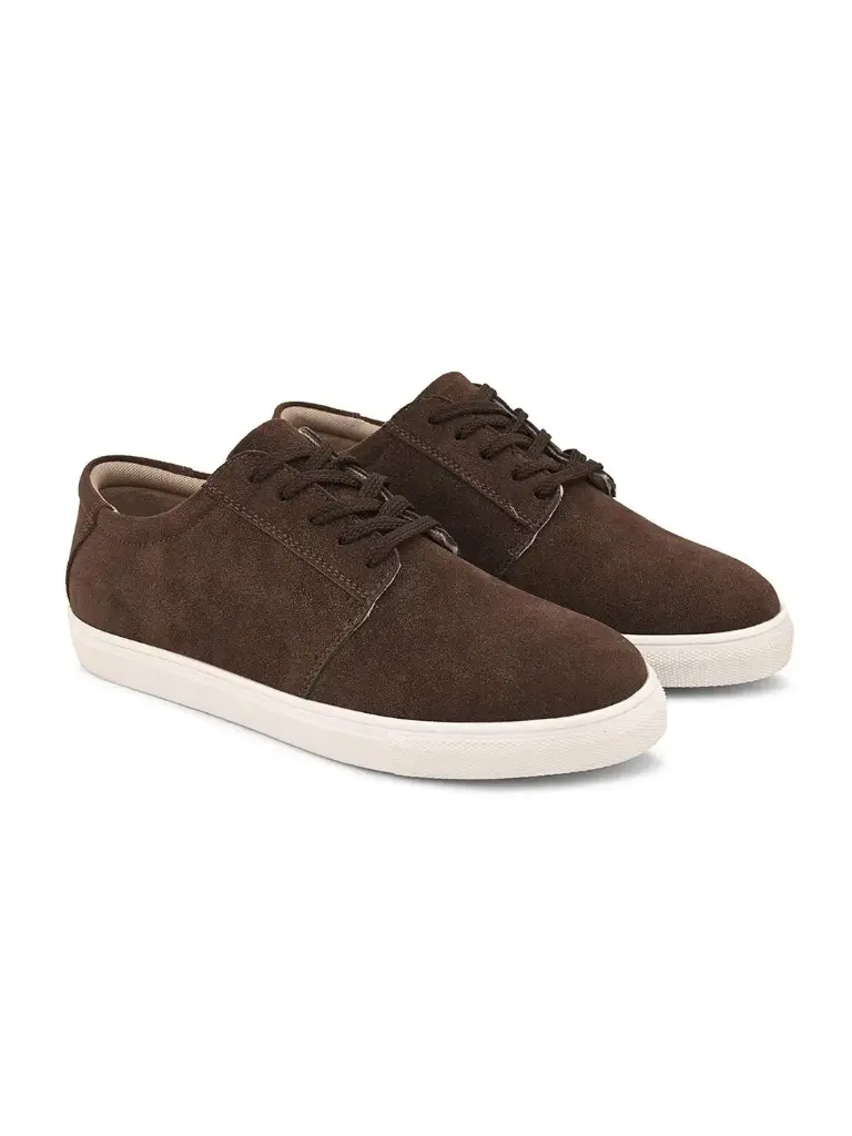 Men Brown Round Toe Massage Footbed Memory Foam Sneakers