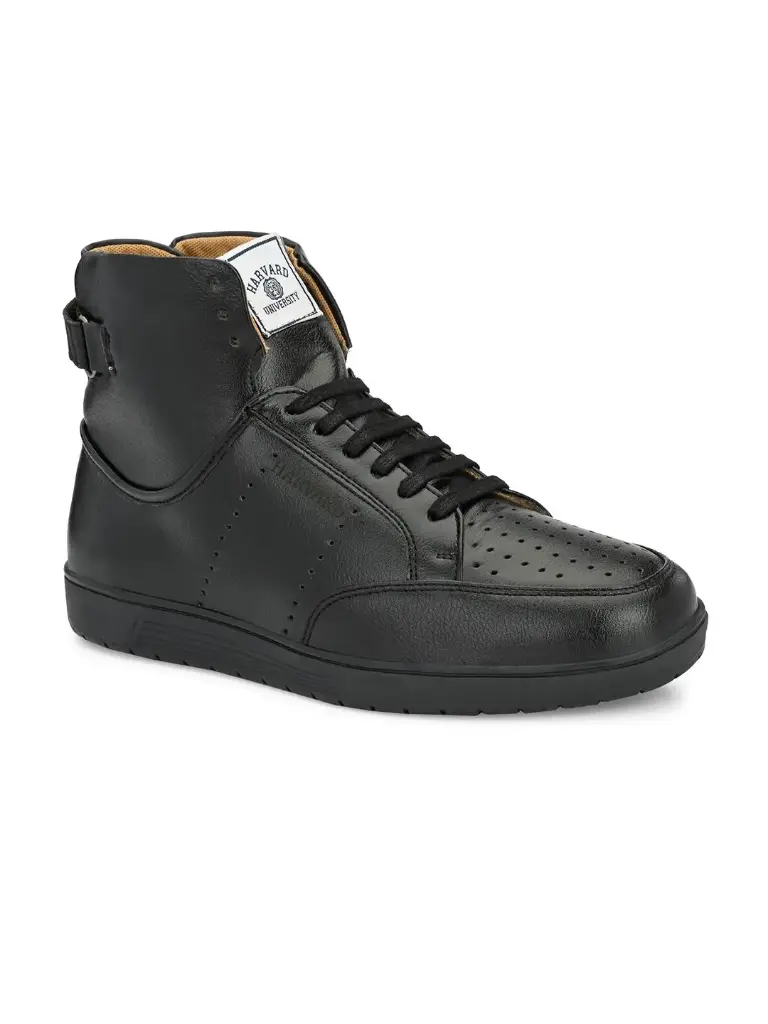 Men Black Solid Synthetic Leather Mid-top Ankle Boots