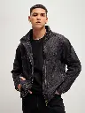 Men Solid Mock Collar Denim Jacket