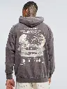 Graphic Printed Hooded Oversized Overdye Sweatshirt With Kangaroo Pocket