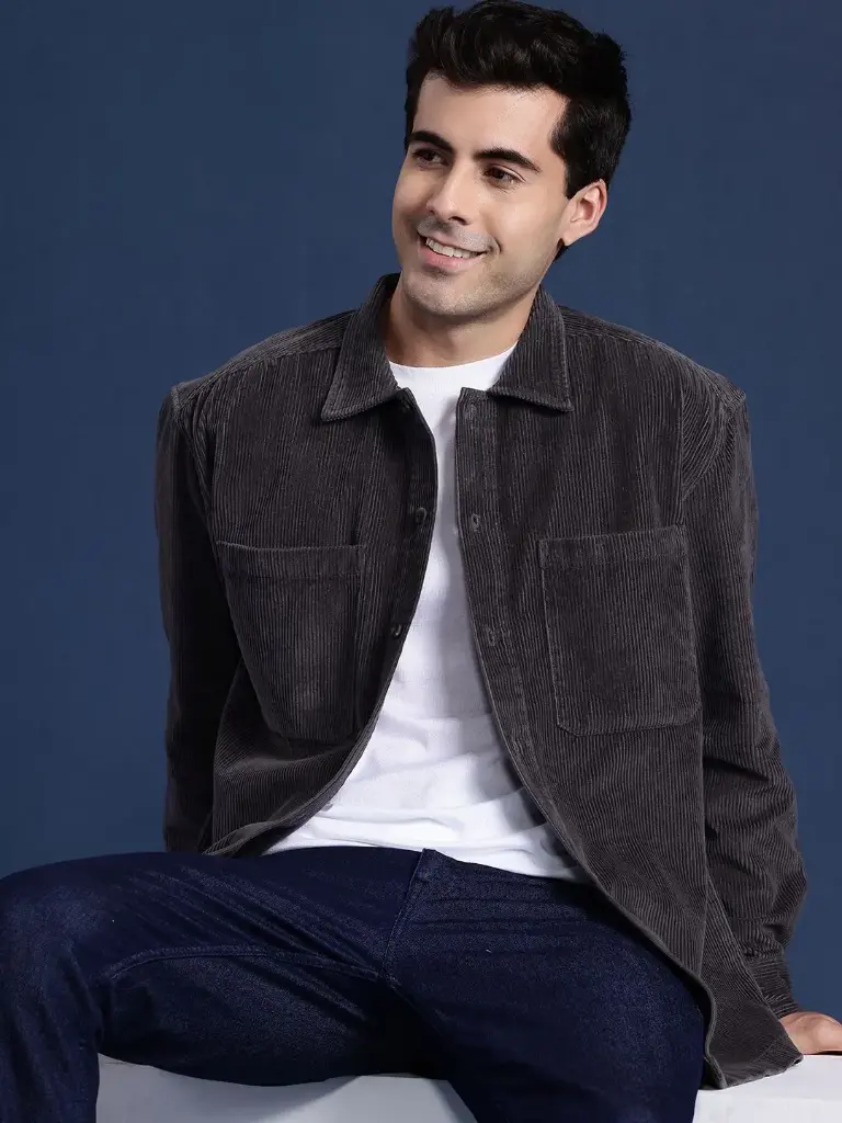 Men Corduroy Pure Cotton Shacket