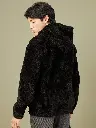 Men Black Solid Hooded Sweatshirt