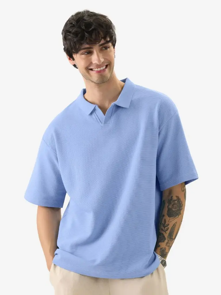 Men Solid Polo Collar Oversized T-shirt