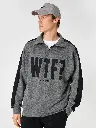 Men Grey Melange & Black Printed Sweatshirt