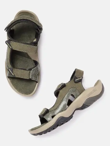 Men Olive Green Snake Skin Print Sports Sandals