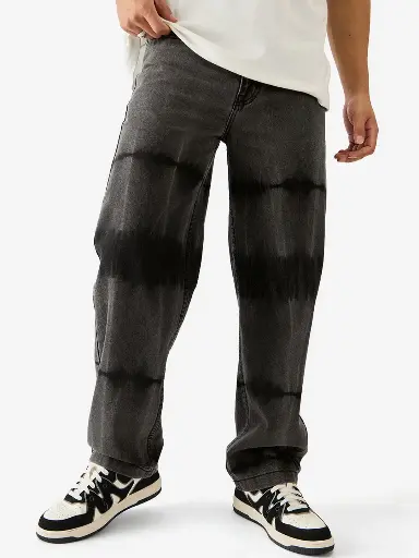 Men Black Relaxed Fit Heavy Fade Pure Cotton Stretchable Jeans