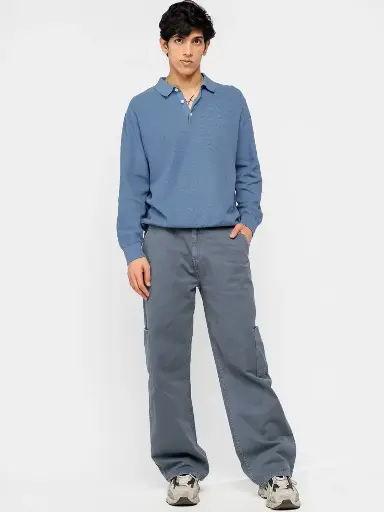 Men Cotton Relaxed Fit High-Rise Jeans