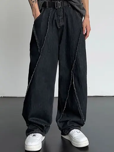 Men Wide Leg Mid-Rise Jeans