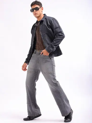 Spread Collar Long Sleeves Denim Jacket