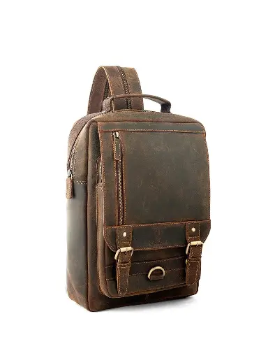 Men Padded Crossbody Leather Backpack Up to 14 inch