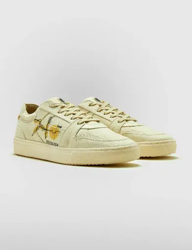 305 beige doodle print canvas low-top sneaker