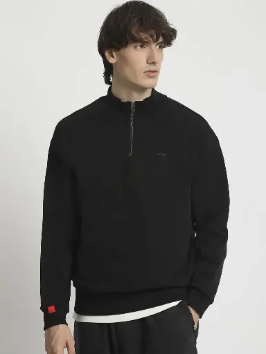 The Bear House Men Solid Relaxed Fit Pure Cotton Sweatshirt