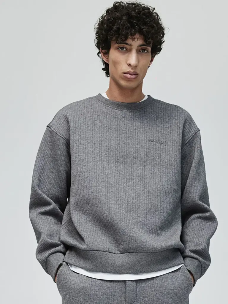 Men Loose Fit Ribbed Sweatshirt