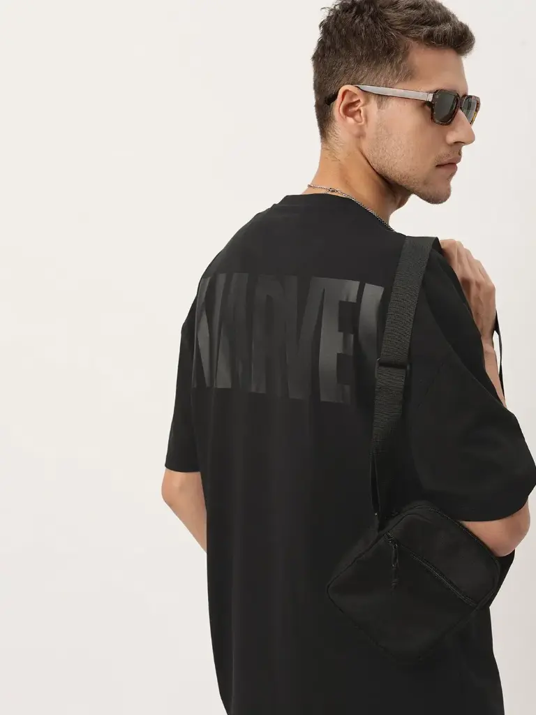 Typography Printed Drop-Shoulder Sleeves Oversize T-shirt