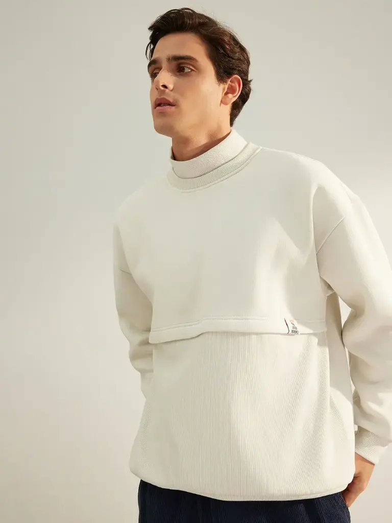 High Neck Drop Shoulder Sleeves Sweatshirt