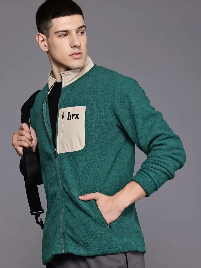 Contrast Pocket Sherpa Front-Open Sweatshirt