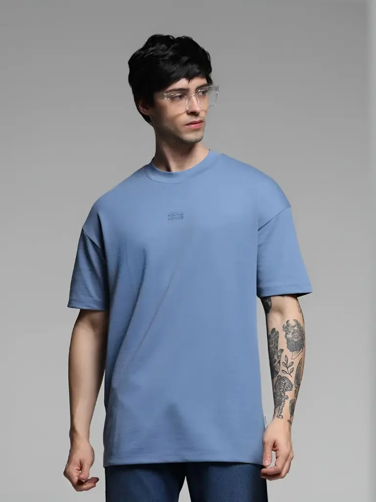 Men Solid Round Neck Cotton Oversized T-shirt