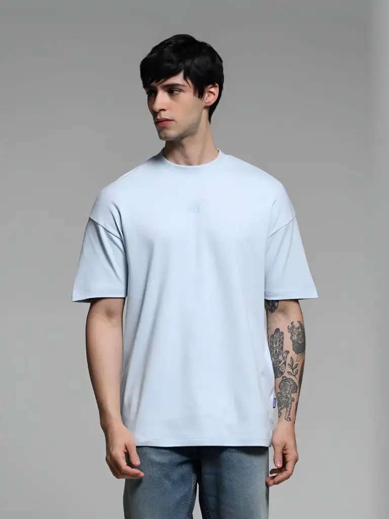 Men Solid Round Neck Cotton Oversized T-shirt