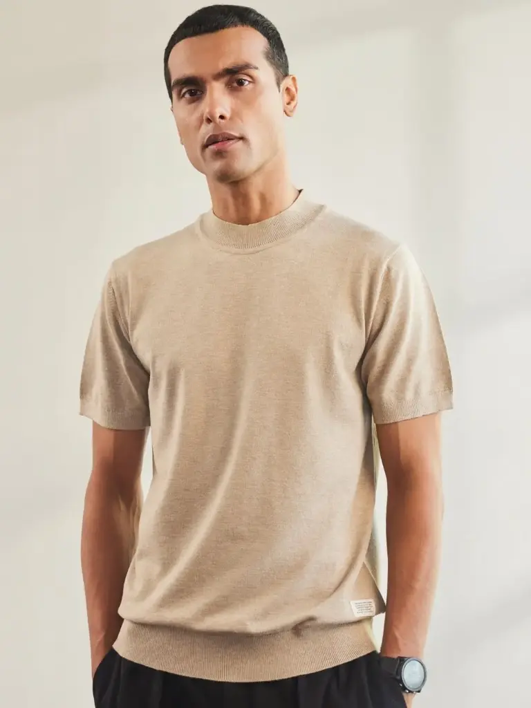 Men Raw Edge Slim Fit T-shirt