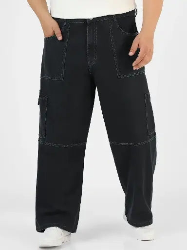 Baggy Fit Washed Cargo Jeans