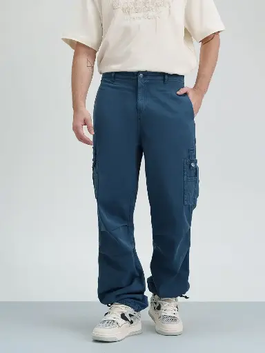 Men Cotton Relaxed Straight Leg Loose Fit Cargos Trousers